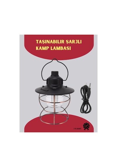 Usb Şarjlı Retro Led Kamp Feneri 4 Işık Modu Su Geçirmez Taşınabilir Çr
