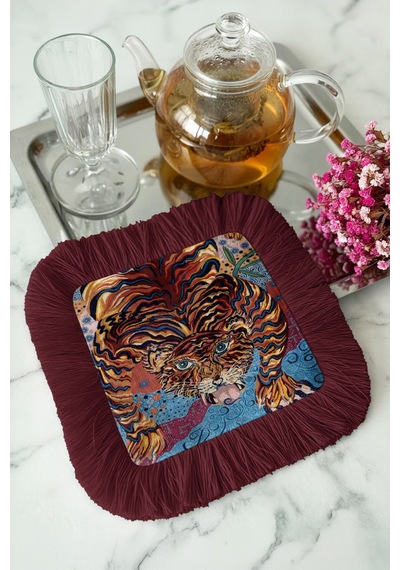 Egzotik Kaplan Motifli Saçaklı Sunum Peçetesi - Canlı Bohem Kırmızı Berceste Bardak Altlığı Mendil Pastel Karamel Egzotik Kaplan Motifli Saçaklı Sunum Peçetesi - Canlı Bohem Kırmızı Berceste Bardak Altlığı Mendil Pastel Karamel
