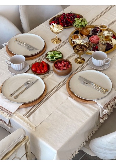 Dnc Home Tekstil Ndchome 8li Amerikan Servis Runner Seti Krem