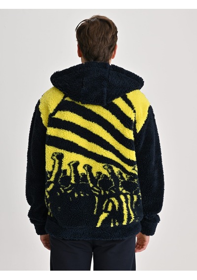 Fenerbahçe Lacivert Tribün Bayrak Detaylı Erkek Peluş Sweatshirt Fb Laci Yeni