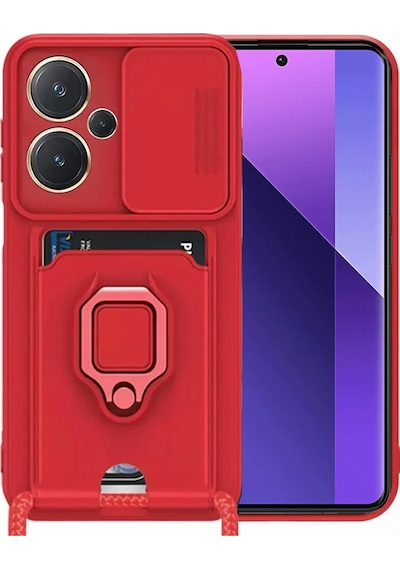 Uryport Xiaomi Redmi Note 13 Pro Plus Kılıf Zuma Kartvizitli Yüzüklü Silikon - Kırmızı