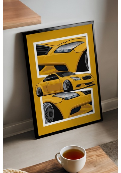 Infiniti G37 Coup Siyah Ahşap Çerçeveli Poster, Dekoratif Araba Duvar Tablosu