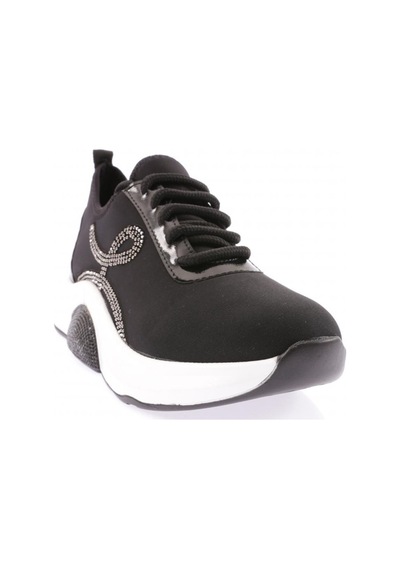 Dgn 1013-22y Kadın Bağcıklı Yan Sılver Taşlı Strech Kalın Taban Sneakers Ayakkabı 1013-2026-R1534 Siyah
