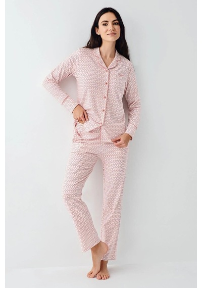 Pierre Cardin 9081 Kadın Uzun Kollu Gömlek Pijama Takımı-pembe Pembe