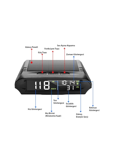 Hymark Evrensel Gps Hız Göstergesi Araç Güneş Enerjili Hız Ölçer