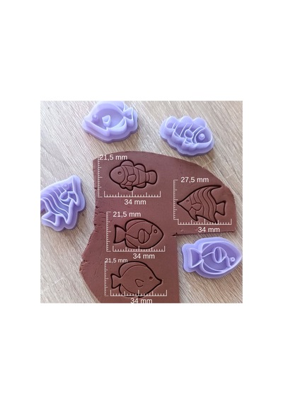 4 Parça Balık Stamp Seti Kil, Şeker Hamuru Ve Seramik Baskı Kalıpları Çok Renkli