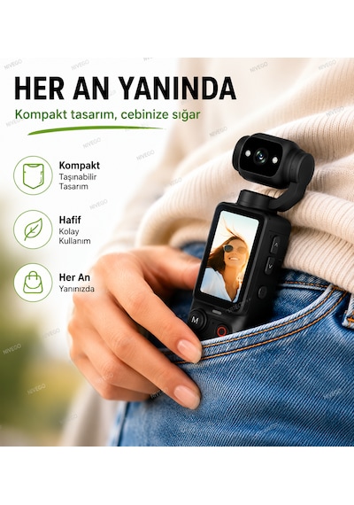 Blc Mini Wifi Vlog Kamera Akıllı Cep Kamerası 180 Dönebilen Lens 1080p Full Hd Kamera 1.9'' Ekran Mp3 Çalar 2000mah Batarya Taşınabilir Klipsli Mini Video Aksiyon Kamera