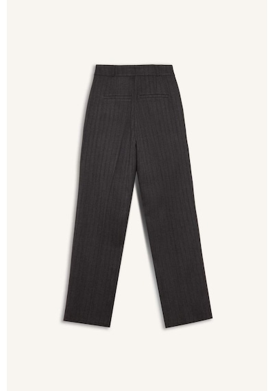 Defacto Sorbe x DeFacto Straight Fit Pantolon Yüksek Bel Çizgili Düz Paça Cepli D9921AX24AU Antrasit