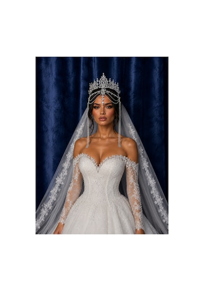 Diamond Veil Crown Alınlıklı Gelin,kına,nişan,söz,after,bride,party Taç Gümüş - 885835840 Gümüş