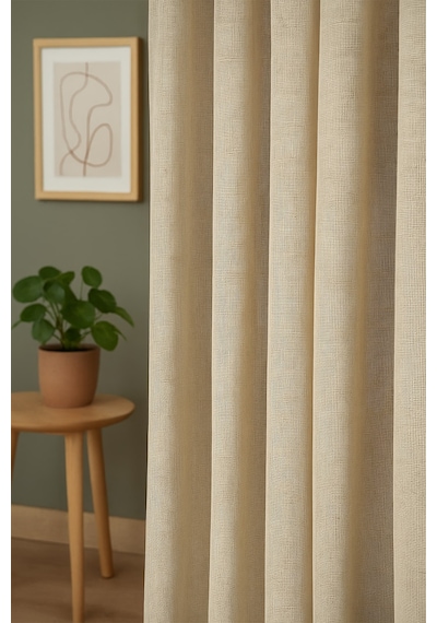 Natural Modern File Dokulu Keten Tül Perde Pileli Salon Oturma Odası Yatak Odası Çocuk Odası Krem
