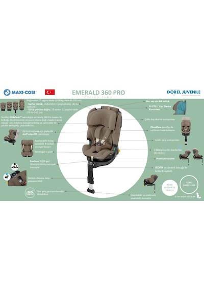 Maxi-Cosi Emerald 360 Pro I-Size Dünyanın Ilk Kızaklı, Araç Dışına Çıkabilen Isofix'li 360 Dönebilir Yatabilir 0-36 kg Bebek Oto Koltuğu