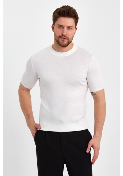 Cool Tarz Beyaz Erkek Yarım Balıkçı Düz Triko T-shirt-trz19129r12s Beyaz Beyaz
