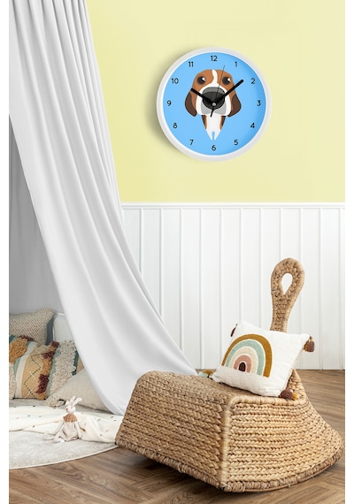 Köpek Tasarım Modern Duvar Saati - Çocuk Odası Duvar Saati - 35cm - Önü Camlı Beyaz Kasa-jh1094 Beyaz