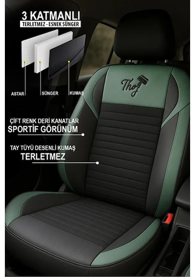 Lada Priora I Combi Facelift 2013 1.6 98 Hp 2013 Uyumlu Thor... Serisi Tay Tüyü Yeşil Oto Kılıfı Tam Set