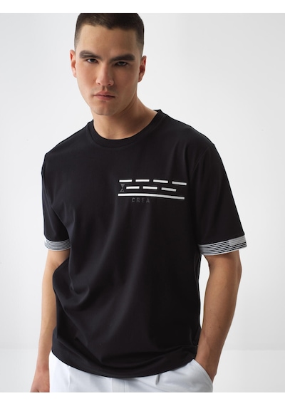 Xint Siyah Pamuk Dokulu Regular Fit Tişört 502232