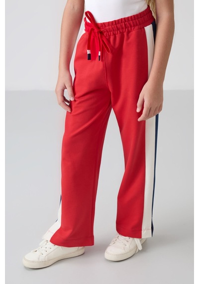 Tommy Life Açık Kırmızı Yırtmaç Detaylı Cepli Geniş Paça Kız Çocuk Eşofman Alt - 75141 Açık Kırmızı