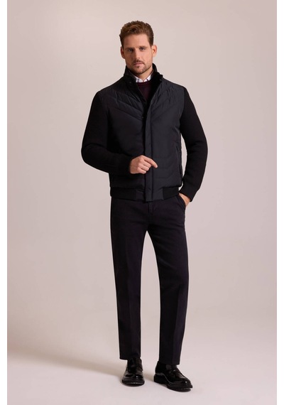 Ysf Erkek Siyah Slim Fit Kolu Trikolu Mont