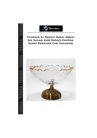 Premium Ev Dekoru Dekor Objesi Şık Sunum Gold Detaylı Eskitme Ayaklı Dekoratif Cam Sunumluk