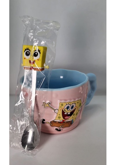 Süngerbob Pembe Rüya Mug - Kupa + Kaşık + Figür Set Çok Renkli