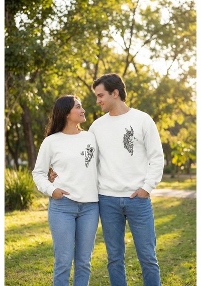 Velmora Fashion Günü Özel Bisiklet Yaka Baskılı Oversize Sweatshirt - Beyaz