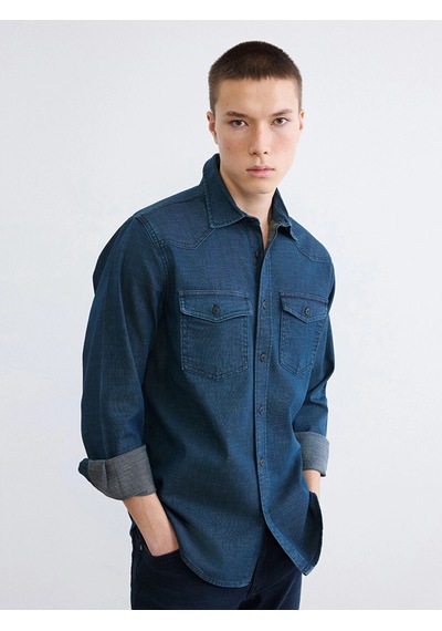 LC Waikiki Lcw Jeans Indigo Regular Fit Erkek Jean Gömlek Dark Rodeo