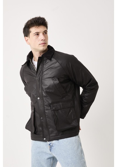 Rocqerx T-5850 Cep Detaylı Yaka Kadife Garnili Mont Siyah