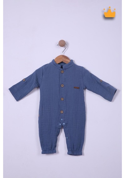 Babyhola Kız Erkek Bebek Tulum Pamuk Müslin Katlanabilir Kollu Çıtçıtlı 22401 Lacivert