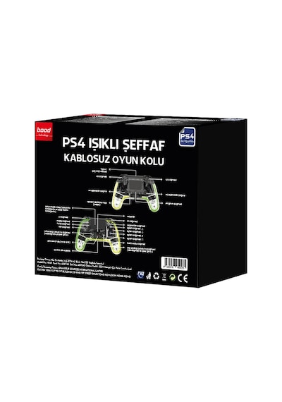 Bood Ps4 Işıklı Şeffaf Kablosuz Oyun Kolu