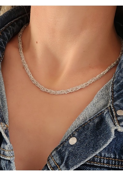 Eva Takı Store Zırh Örgü Zincir Model Çelik Zincir Dokuma İnce El Yapımı Kolye Silver