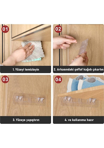 Dolap Içi Raflar Için 4'lü Plastik Ultra Güçlü Kendinden Yapışkanlı Raf Destek Aparatı Raf Tutucu Şe Diğer