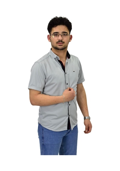 Erkek Spor Silim Fit Kısa Kol Gömlek Bgl-st04480 Gri