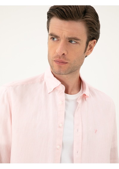 Cacharel Pembe Regular Fit %100 Keten Gömlek