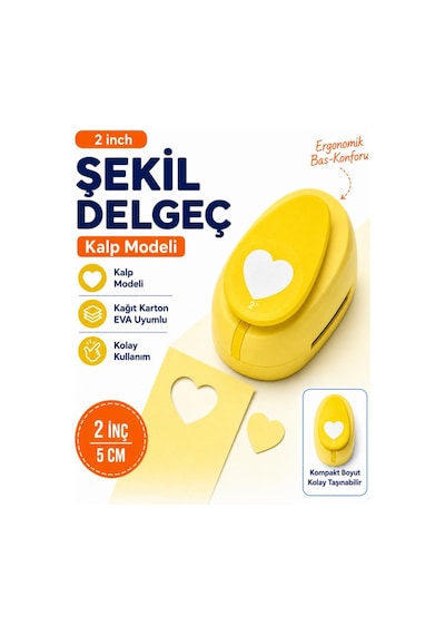 Ofisinn Şekilli Mega Boy Delgeç/şekilgeç 5 Cm Kalp Sarı