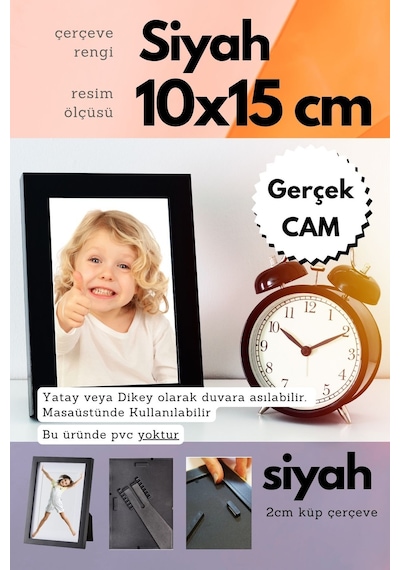 Siyah-20mm Çerçeve Camlı 10x15 Cm Fotoğraf Resim Çerçevesi Ayaklı Veya Duvara Asma Yatay-dikey 70812921