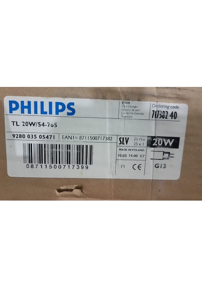 Philips Tl 20W/54-765 6500K Beyaz Işık G13 Duy 20 Watt Floresan