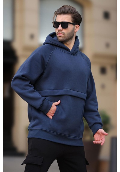 Madmext Lacivert Kapüşonlu Cep Detaylı Erkek Sweatshirt 7092 Lacivert