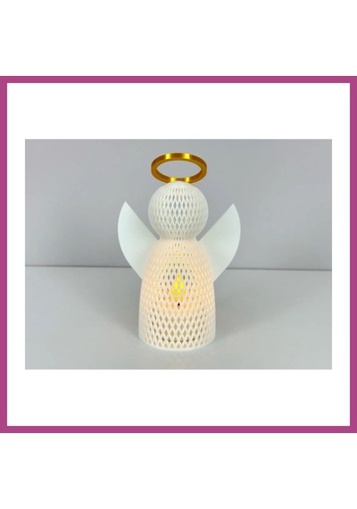 Gees Global 3d Baskı File Dokulu Melek Tealight Mumluk 14,5 Cm Altın Haleli Dekoratif Fener Şamdan Masa Süsü Gbzs