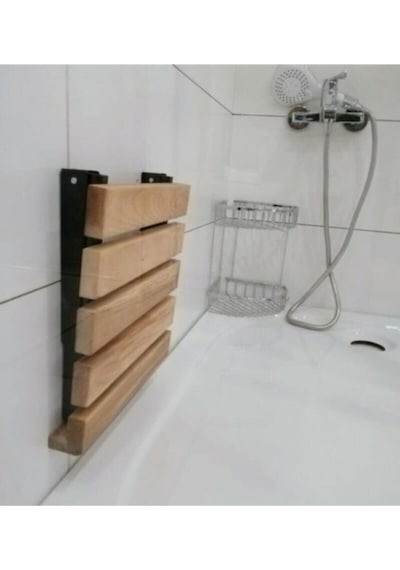 Katlanır Duş Taburesi - Doğal Ahşap Katlanır Banyo Oturağı Gürgen