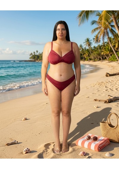 Büyük Beden Kaplı Toparlayıcısiyah Bikini Takım Bordo