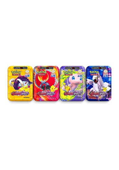 Cantex Tech Pokemon Scarlet & Violet Metal Kutu Karışık Gönderilir 4 Kutu 150-200 Kart Booster V-max - V-star - Standart Kart