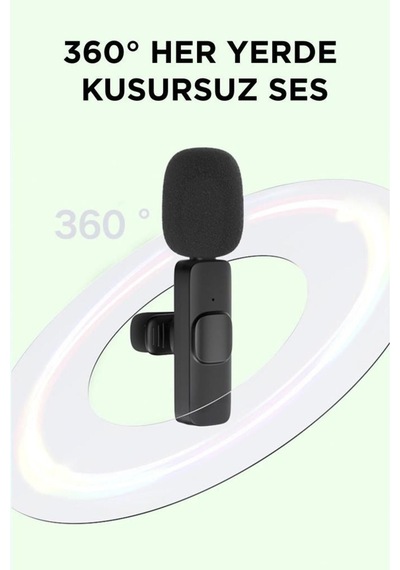 K9 2li Type-c + Lightning Dönüştürücülü Kablosuz Yaka Mikrofonu 2li