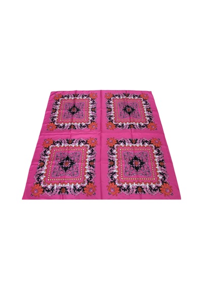 Tikitonki Etnik Desenli Kare Kesim Saten Pembe Eşarp - 90x90 Fuşya Fuşya