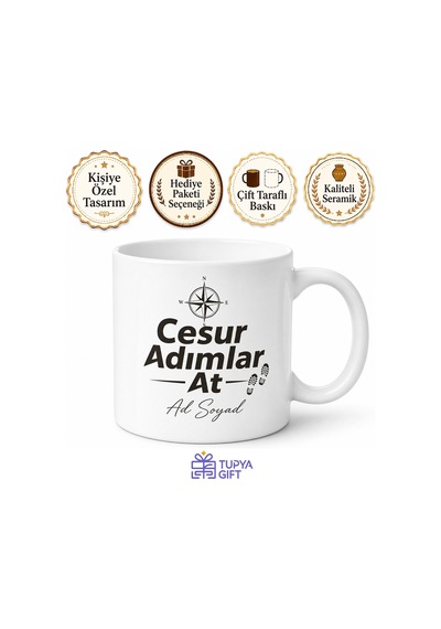 Cesur Adımlar At Yazılı Baskılı Kupa Bardak Motivasyon Hediye Beyaz / Çok Renkli