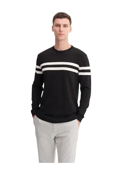 Cazador Slim Fit Viskon Kumaş Basic İki Çizgili Bisiklet Yaka Kazak Siyah