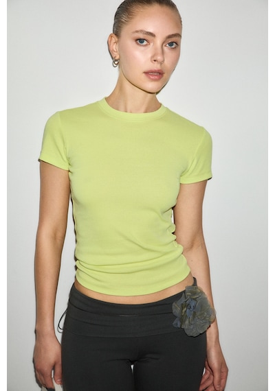 Grımelange Hopewell Kadın Yuvarlak Yaka Örme Slim Fit Yeşil T-shirt