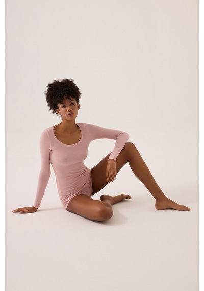 Los Ojos X Ece Pembe Modal Kumaşlı Uzun Kollu Şortlu Pijama Takımı Ribbed Pj Pembe Pembe