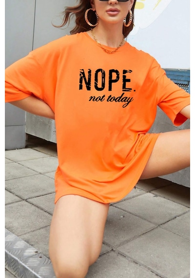 Unisex Not Today Baskılı T-shirt Turuncu