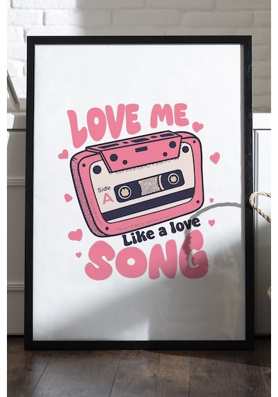 Love Me Song Next Doğal Ahşap Çerçeveli Poster, Dekoratif Radyo Duvar Tablosu