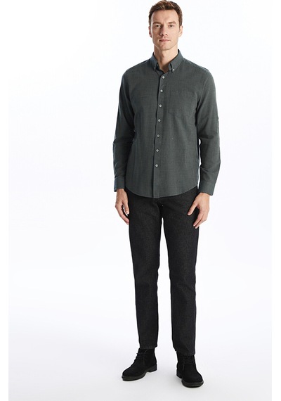 Lcwaıkıkı Classic Yeşil Regular Fit Uzun Kollu Armürlü Erkek Gömlek