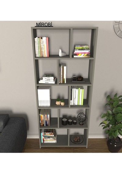 Cordoba 5 Raflı 10 Bölmeli Kitaplık Dekoratif Modern Kitaplık Antrasit